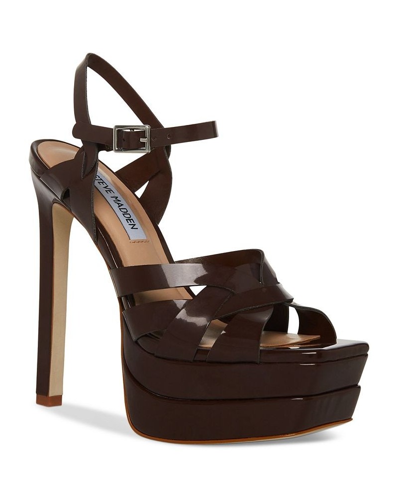 Women's Flirt Strappy Platform Dress Sandals Brown $47.60 Shoes