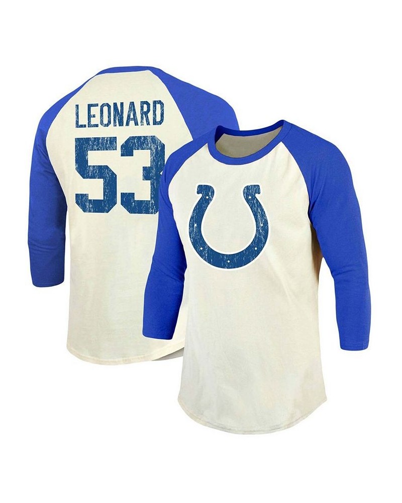 Men's Darius Leonard Cream, Royal Indianapolis Colts Vintage-Inspired Player Name Number Raglan 3/4 Sleeve T-shirt $24.37 T-S...