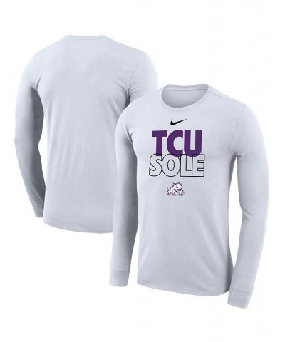 Men's White TCU Horned Frogs On Court Bench Long Sleeve T-shirt $22.50 T-Shirts
