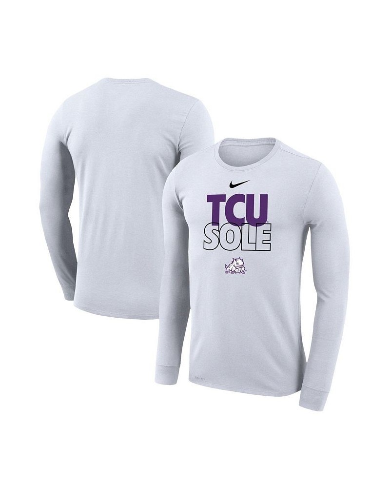 Men's White TCU Horned Frogs On Court Bench Long Sleeve T-shirt $22.50 T-Shirts