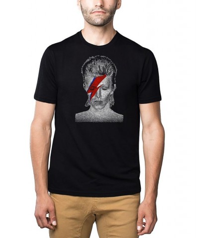 Men's Premium David Bowie Aladdin Sane Word Art T-shirt Black $20.70 T-Shirts