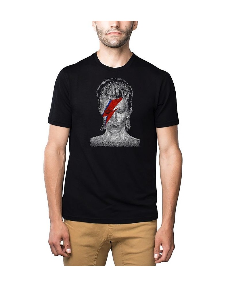 Men's Premium David Bowie Aladdin Sane Word Art T-shirt Black $20.70 T-Shirts