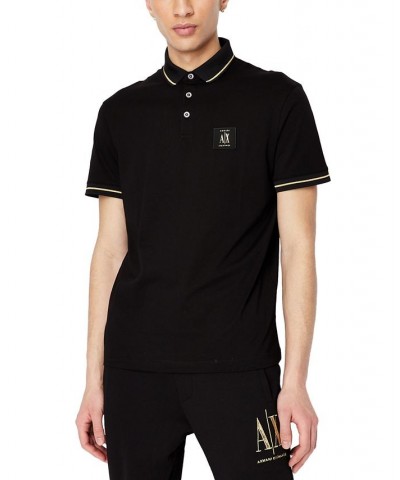 Men's Short-Sleeve Metallic Logo Jersey Polo Shirt Black $38.95 Polo Shirts