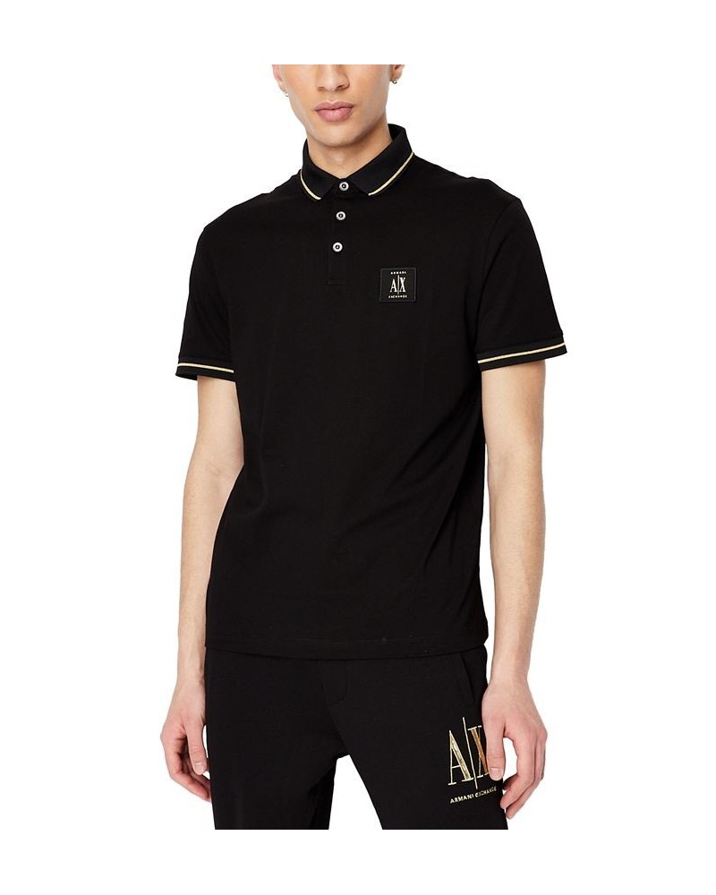 Men's Short-Sleeve Metallic Logo Jersey Polo Shirt Black $38.95 Polo Shirts