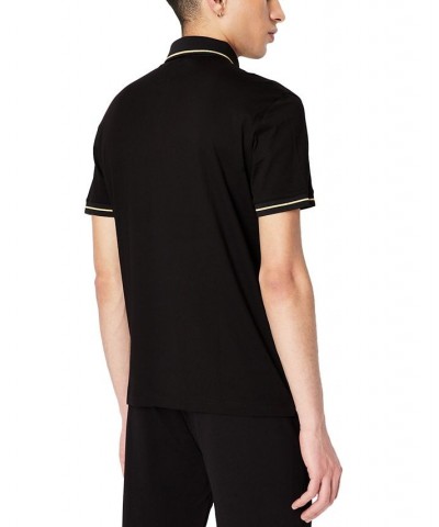 Men's Short-Sleeve Metallic Logo Jersey Polo Shirt Black $38.95 Polo Shirts