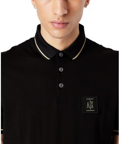 Men's Short-Sleeve Metallic Logo Jersey Polo Shirt Black $38.95 Polo Shirts