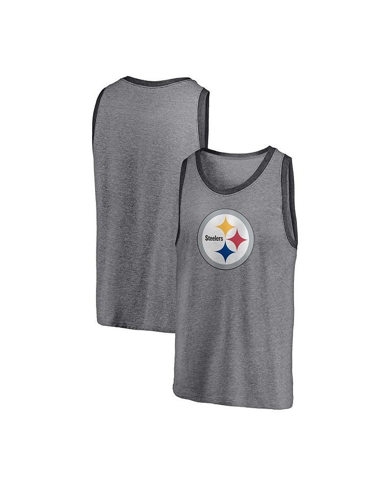 Men's Branded Heathered Gray and Heathered Charcoal Pittsburgh Steelers Famous Tri-Blend Tank Top $20.00 T-Shirts