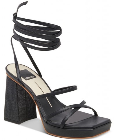 Women's Amanda Ankle-Tie Platform Sandals Black $66.00 Shoes