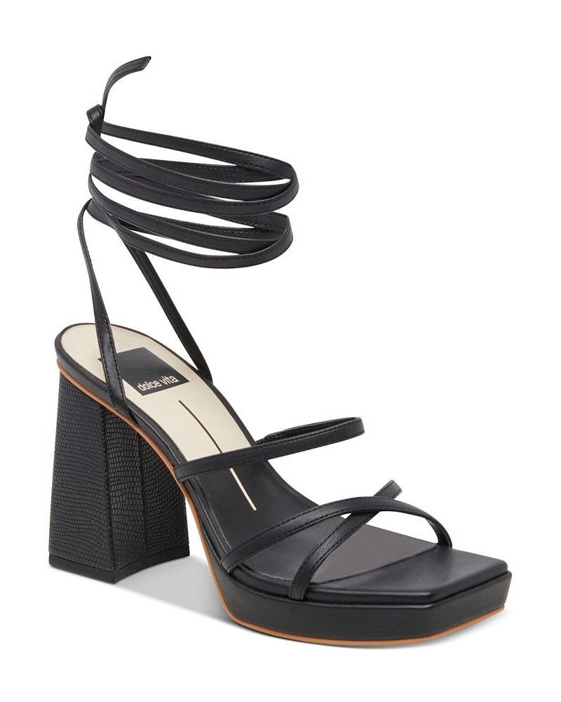 Women's Amanda Ankle-Tie Platform Sandals Black $66.00 Shoes