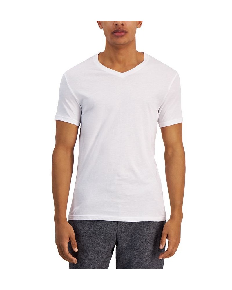 Men's Regular-Fit V-Neck Solid T-Shirts, Pack of 4 White $13.20 Undershirt