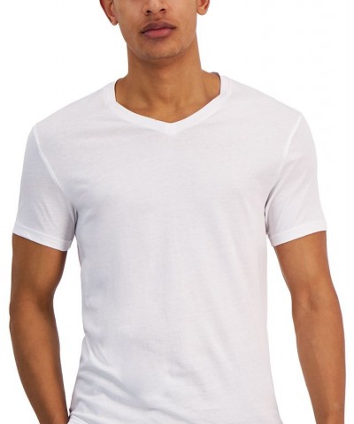 Men's Regular-Fit V-Neck Solid T-Shirts, Pack of 4 White $13.20 Undershirt