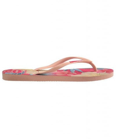 Women's Slim Floral Polyvinyl Chloride Flat Sandals Pink $15.40 Shoes