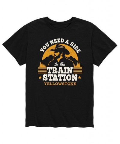 Men's Yellowstone Train Station T-shirt Black $16.10 T-Shirts