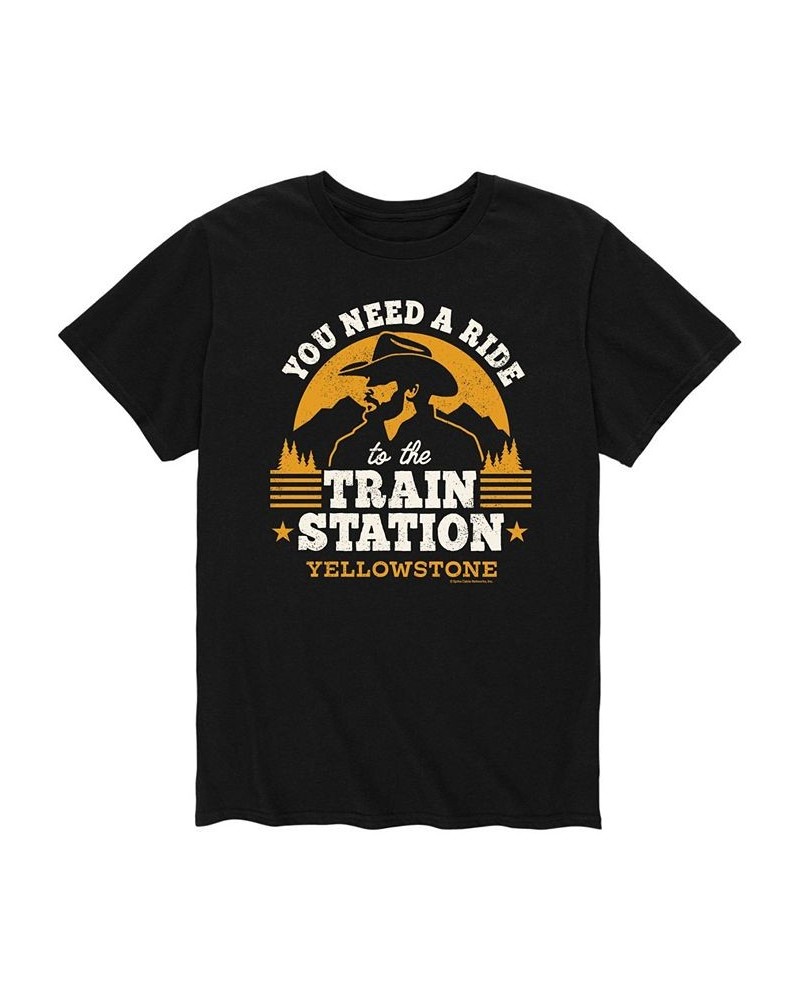 Men's Yellowstone Train Station T-shirt Black $16.10 T-Shirts