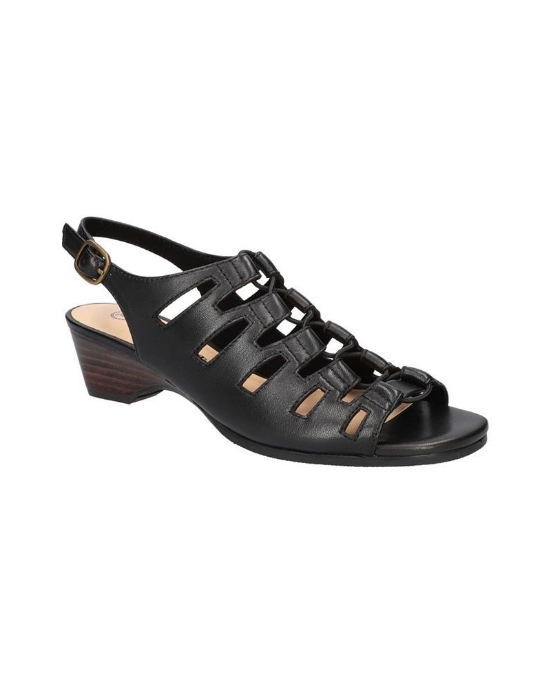 Women's Zamira Wedge Sandals Black Leather $48.10 Shoes