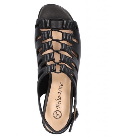 Women's Zamira Wedge Sandals Black Leather $48.10 Shoes