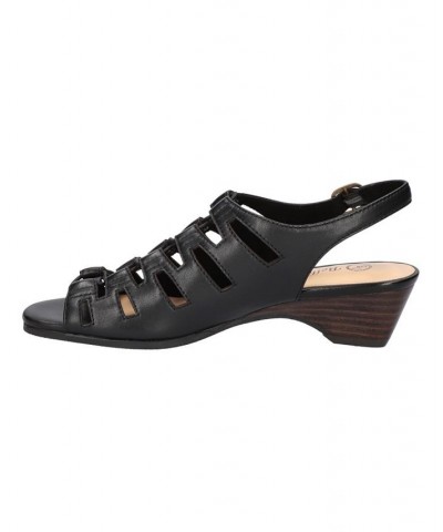 Women's Zamira Wedge Sandals Black Leather $48.10 Shoes