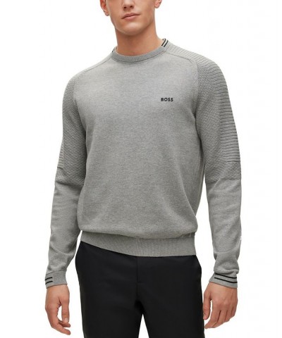 BOSS Men's Cotton Regular-Fit Logo Tipping Sweater Gray $77.08 Sweaters