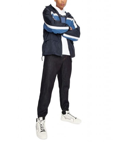 Men's Colorblocked Hoodie with Ribbon Detail Blue $35.00 Sweatshirt