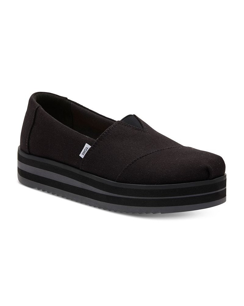 Women's Alpargata Canvas Slip-On Platform Flats Black $29.60 Shoes