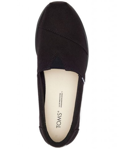 Women's Alpargata Canvas Slip-On Platform Flats Black $29.60 Shoes