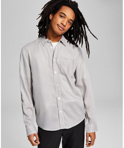 Men's Mini Check Long-Sleeve Button-Up Shirt Gray $13.33 Shirts