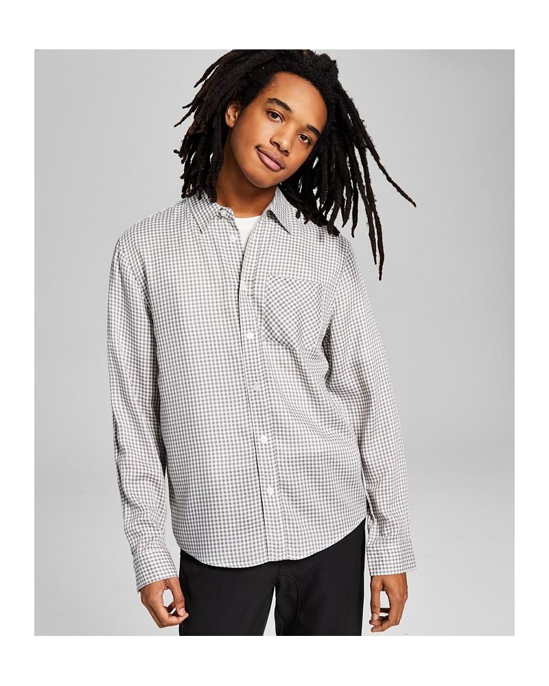 Men's Mini Check Long-Sleeve Button-Up Shirt Gray $13.33 Shirts