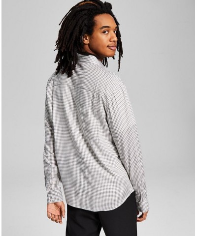 Men's Mini Check Long-Sleeve Button-Up Shirt Gray $13.33 Shirts