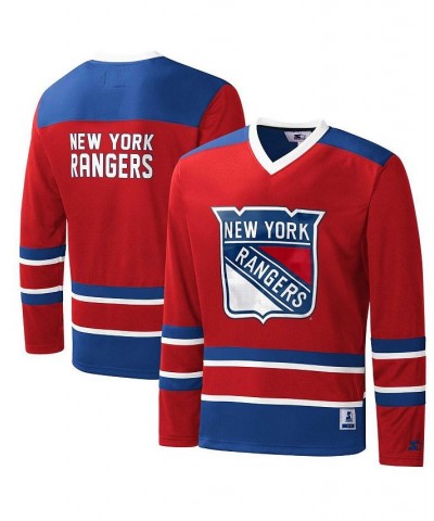 Men's Red, Royal New York Rangers Cross Check Jersey V-Neck Long Sleeve T-shirt $42.30 T-Shirts