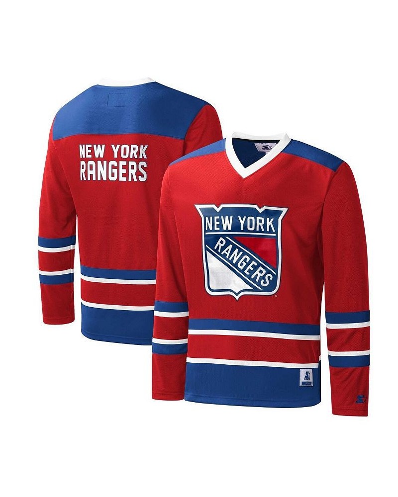 Men's Red, Royal New York Rangers Cross Check Jersey V-Neck Long Sleeve T-shirt $42.30 T-Shirts