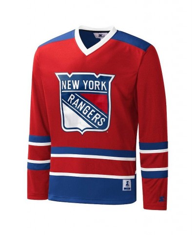 Men's Red, Royal New York Rangers Cross Check Jersey V-Neck Long Sleeve T-shirt $42.30 T-Shirts