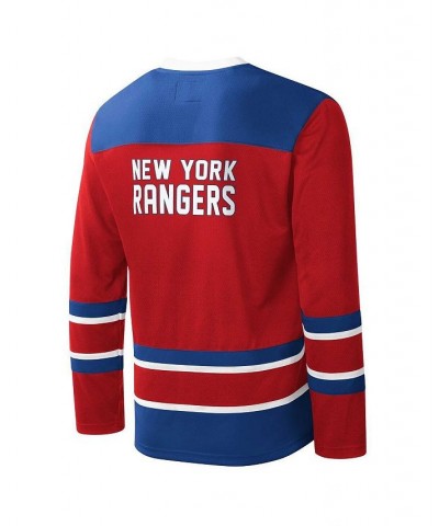 Men's Red, Royal New York Rangers Cross Check Jersey V-Neck Long Sleeve T-shirt $42.30 T-Shirts