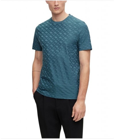 BOSS Men's Cotton-Jersey Monogram Pattern Regular-Fit T-shirt Blue $51.06 T-Shirts