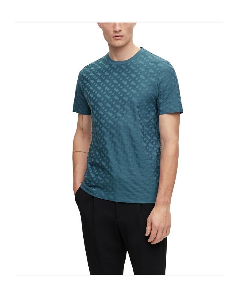 BOSS Men's Cotton-Jersey Monogram Pattern Regular-Fit T-shirt Blue $51.06 T-Shirts