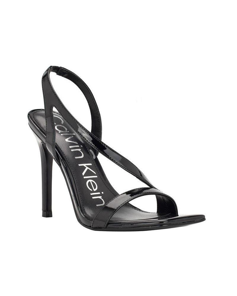 Women's Tallon Asymmetrical Strap Heeled Dress Sandals Black $25.96 Shoes