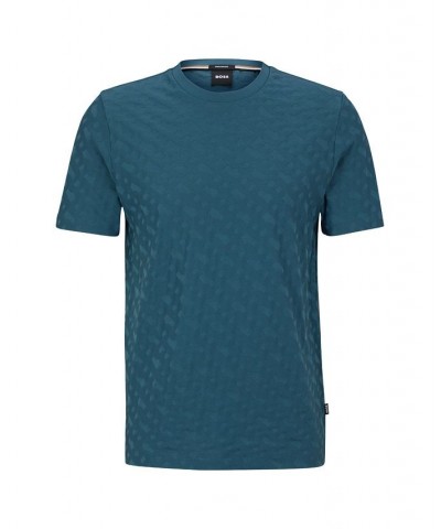 BOSS Men's Cotton-Jersey Monogram Pattern Regular-Fit T-shirt Blue $51.06 T-Shirts