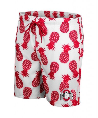 Men's White, Scarlet Ohio State Buckeyes Pineapple Swim Shorts $33.60 Swimsuits