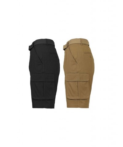 Men's Flat Front Belted Cotton Cargo Shorts, Pack of 2 Black-Timber $24.96 Shorts