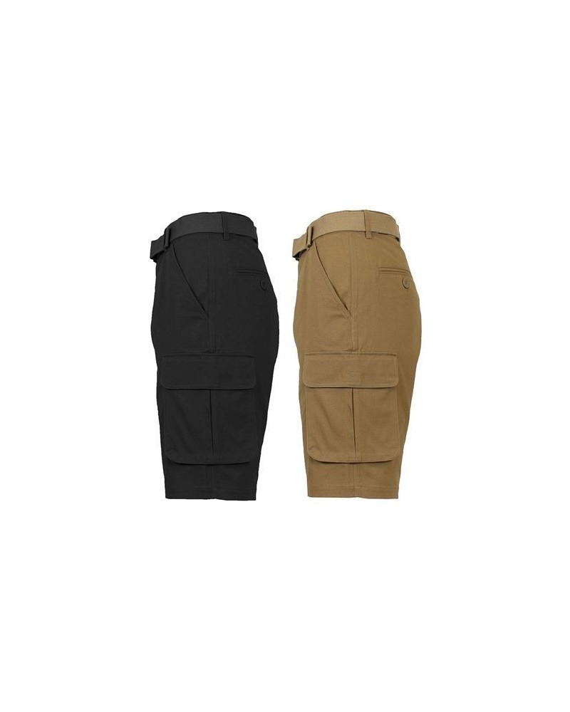 Men's Flat Front Belted Cotton Cargo Shorts, Pack of 2 Black-Timber $24.96 Shorts