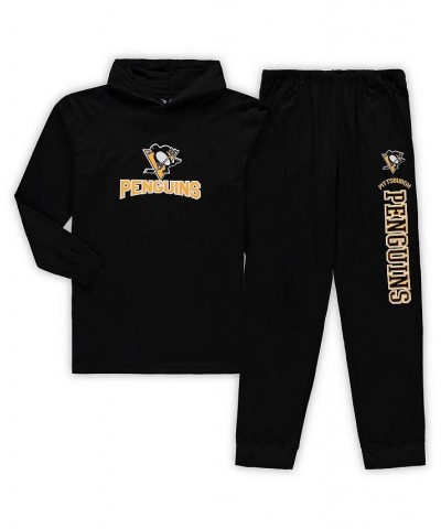 Men's Black Pittsburg Penguins Big and Tall Pullover Hoodie and Joggers Sleep Set $52.24 Pajama