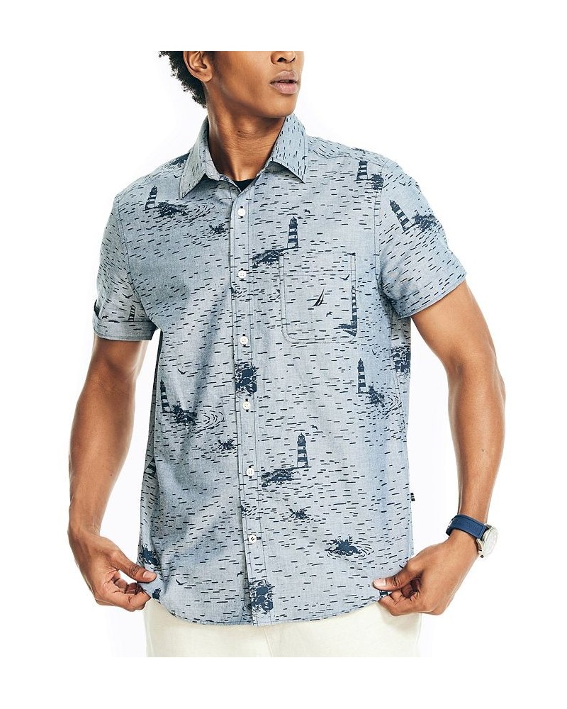 Men's Classic-Fit Lighthouse Print Chambray Shirt Blue $32.47 Shirts