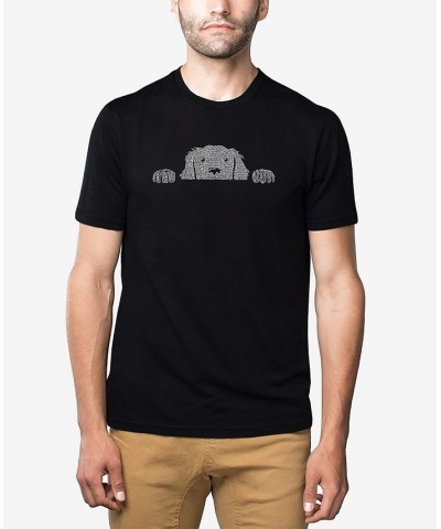 Men's Premium Blend Word Art Peeking Dog T-shirt Black $22.05 T-Shirts