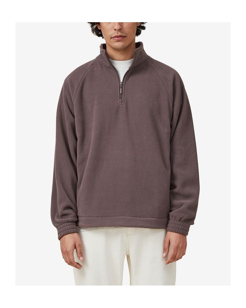 Men's Polar Quarter Zip Fleece Sweatshirt Brown $25.49 Sweatshirt