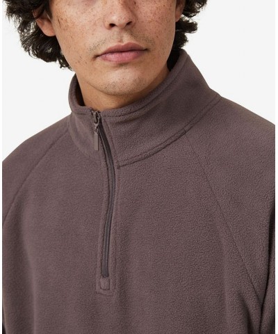 Men's Polar Quarter Zip Fleece Sweatshirt Brown $25.49 Sweatshirt