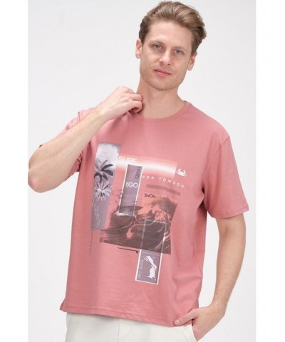 Men's Modern Print Fitted Palms T-shirt Pink $36.40 T-Shirts