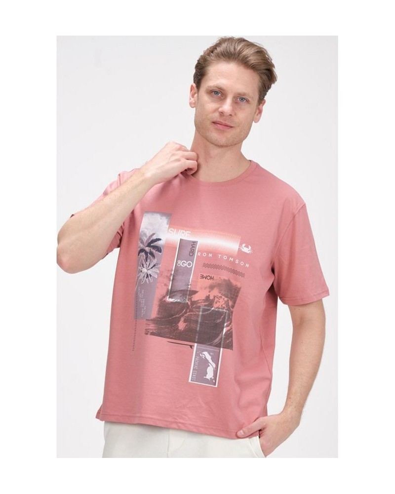 Men's Modern Print Fitted Palms T-shirt Pink $36.40 T-Shirts