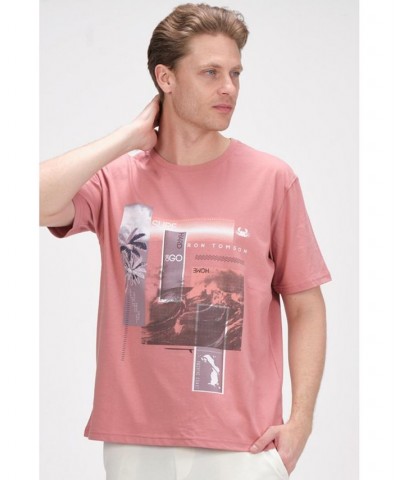 Men's Modern Print Fitted Palms T-shirt Pink $36.40 T-Shirts