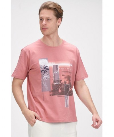 Men's Modern Print Fitted Palms T-shirt Pink $36.40 T-Shirts