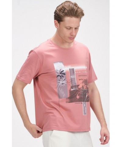 Men's Modern Print Fitted Palms T-shirt Pink $36.40 T-Shirts