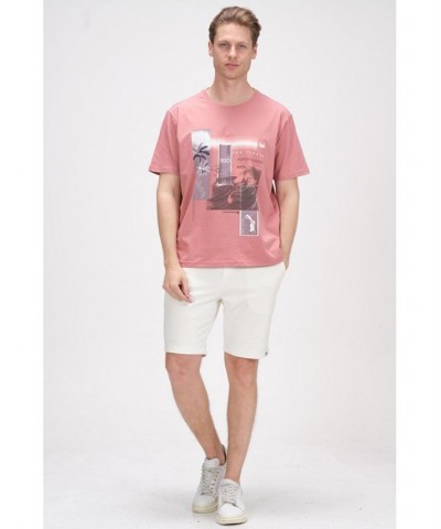 Men's Modern Print Fitted Palms T-shirt Pink $36.40 T-Shirts